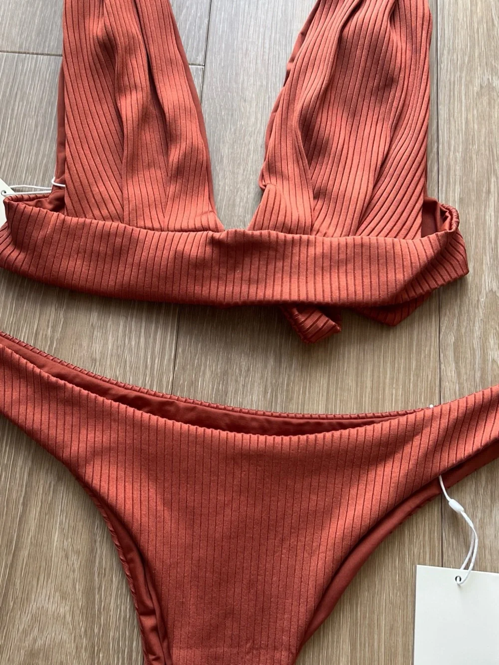 Monday Swimwear Ribbed Burnt Orange copper  Two-Piece Bikini Size M/L
